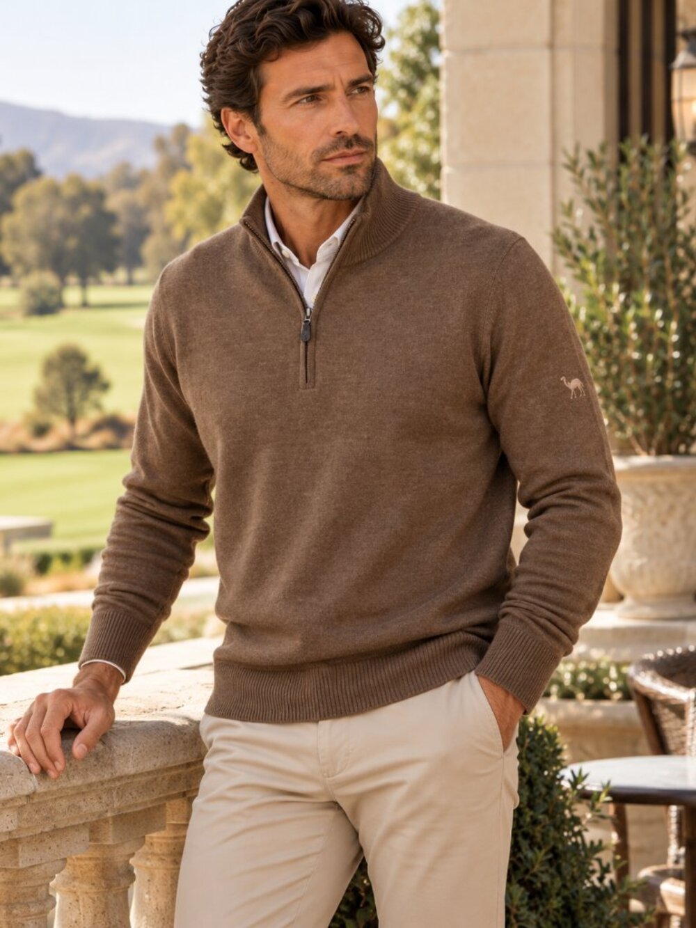 Peter Millar Keene Sweater Mens XL Brown Wool Silk Quarter Zip Golf Pullover